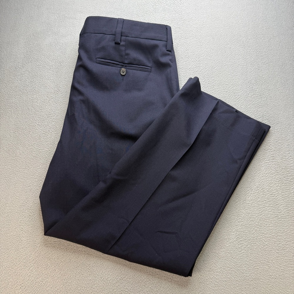 Lands End Traditional Fit Dress Pants Women 35 Navy Blue Wool Blend Trousers